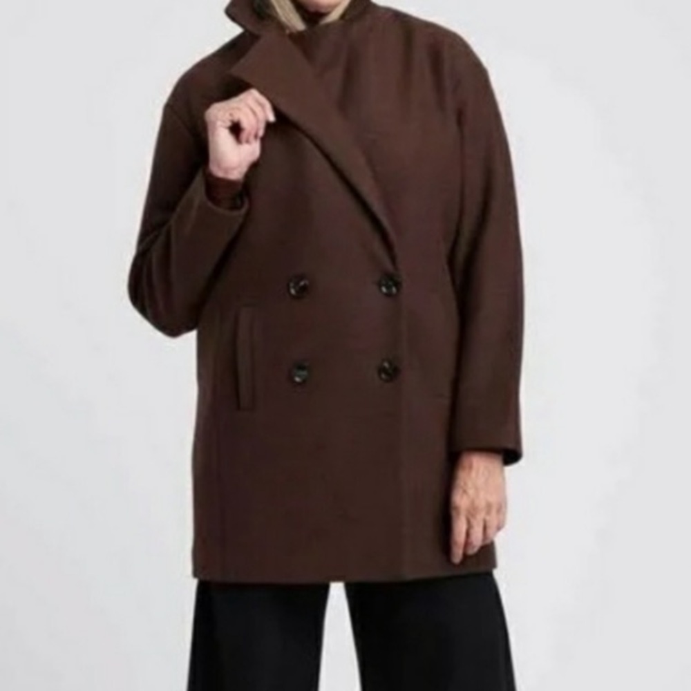 Universal Standard Brown Wool Double Breasted Pea… - image 1